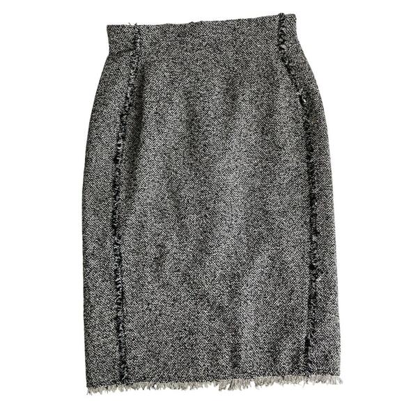 REBECCA TAYLOR SKIRT A LINE PENCIL GRAY/BLACK SZ 0 TRIM HEM FRINGE AESTHETIC - Picture 10 of 13